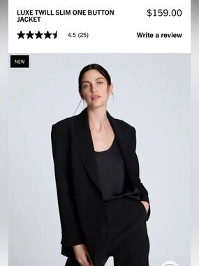 Kenneth Cole Luxe Twill Slim One Button Jacket - Black $150 MSRP